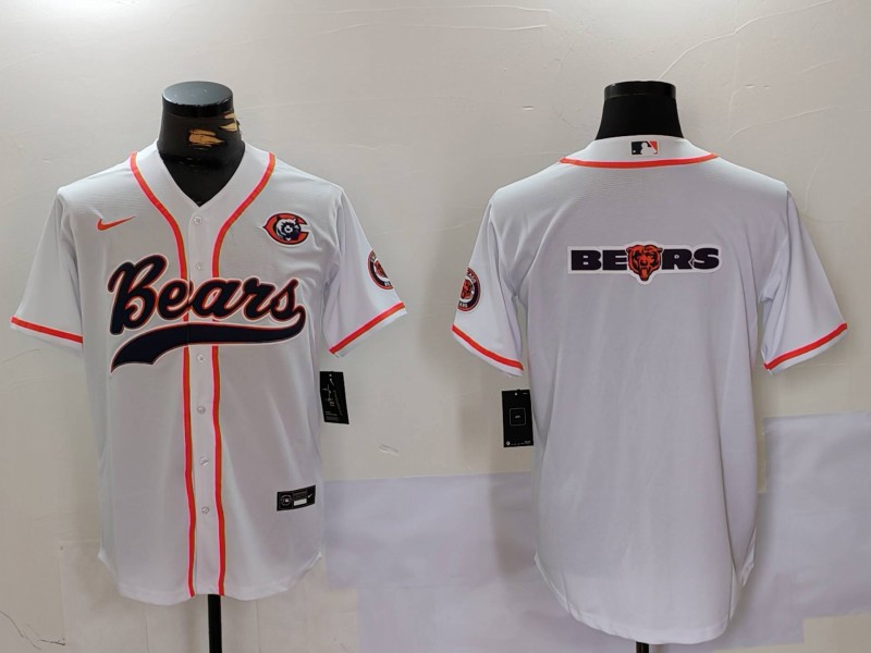 Men's Chicago Bears White Team Big Logo With Patch Cool Base Stitched Baseball Jersey Men's Chicago Bears White Team Big Logo With Patch Cool Base Stitched Baseball Jersey